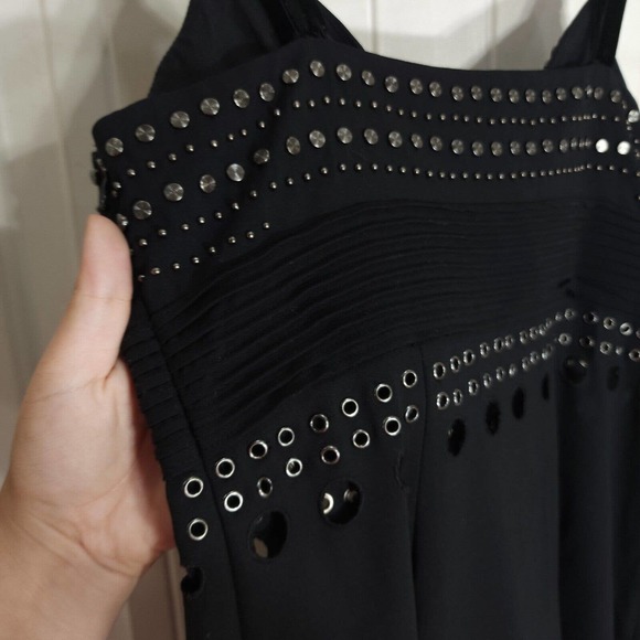 Catherine Malandrino Dress Black Wool Studded Grommet Eyelet Slip Y2K Runway 2 - Picture 11 of 12
